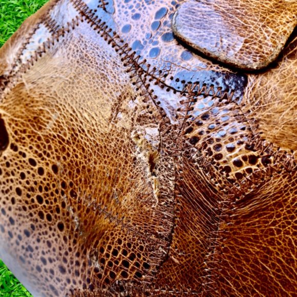 Vintage Handbag Hard Case Shell Brown Patchwork Leather Cross Body Purse flaws - Picture 9 of 13